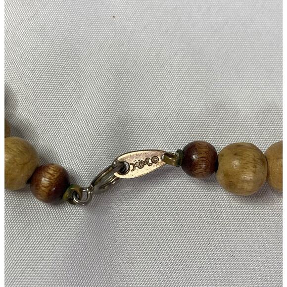 Vintage Ethnic Boho Wood & Jasper Beaded Necklace 29.5” L Signed Kim - Picture 7 of 7